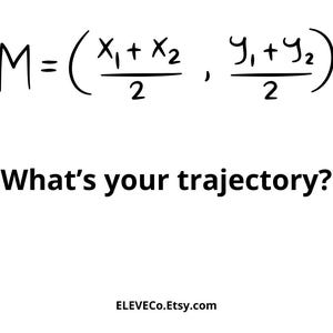 Peut inclure: Fond blanc avec texte noir. Le texte comprend une formule mathématique pour trouver le point milieu d'un segment, suivie de la question : « Quelle est votre trajectoire ? »
