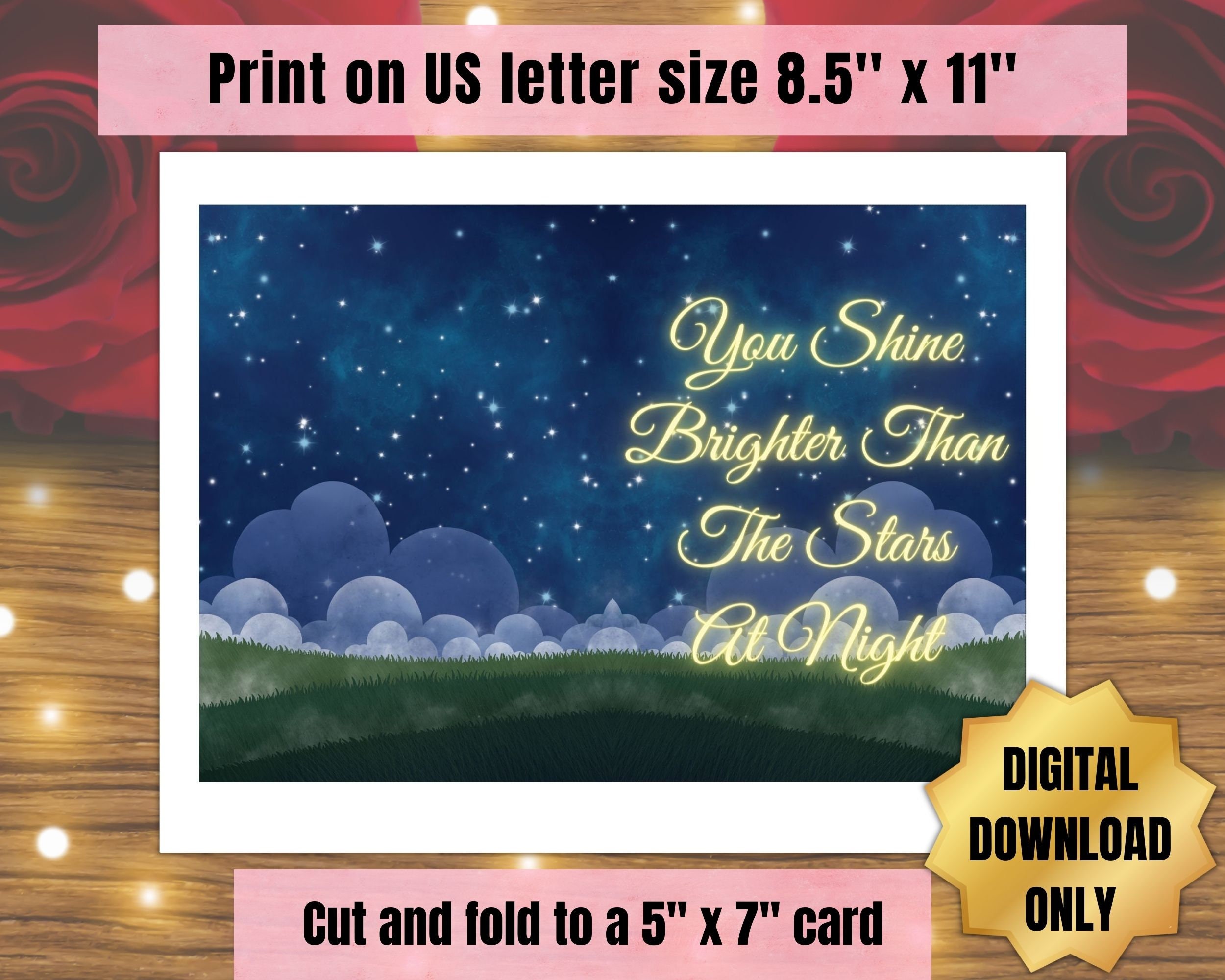 Printable Greeting Card Starry Night You Shine Brighter Than the Stars ...