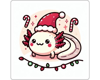 Cute Axolotl Sticker, Christmas Axolotl Sticker, Holiday Stocking Stuffer, Planner Sticker, Laptop Sticker, Axolotl Lover, Kawaii Axolotl