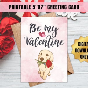Afdrukbare Be My Valentine Golden Retriever wenskaart