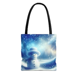 Winter Wonderland Snowman Tote Bag, Holiday Shopping Bag, Christmas Tote, Reusable Grocery Bag, Festive Handbag