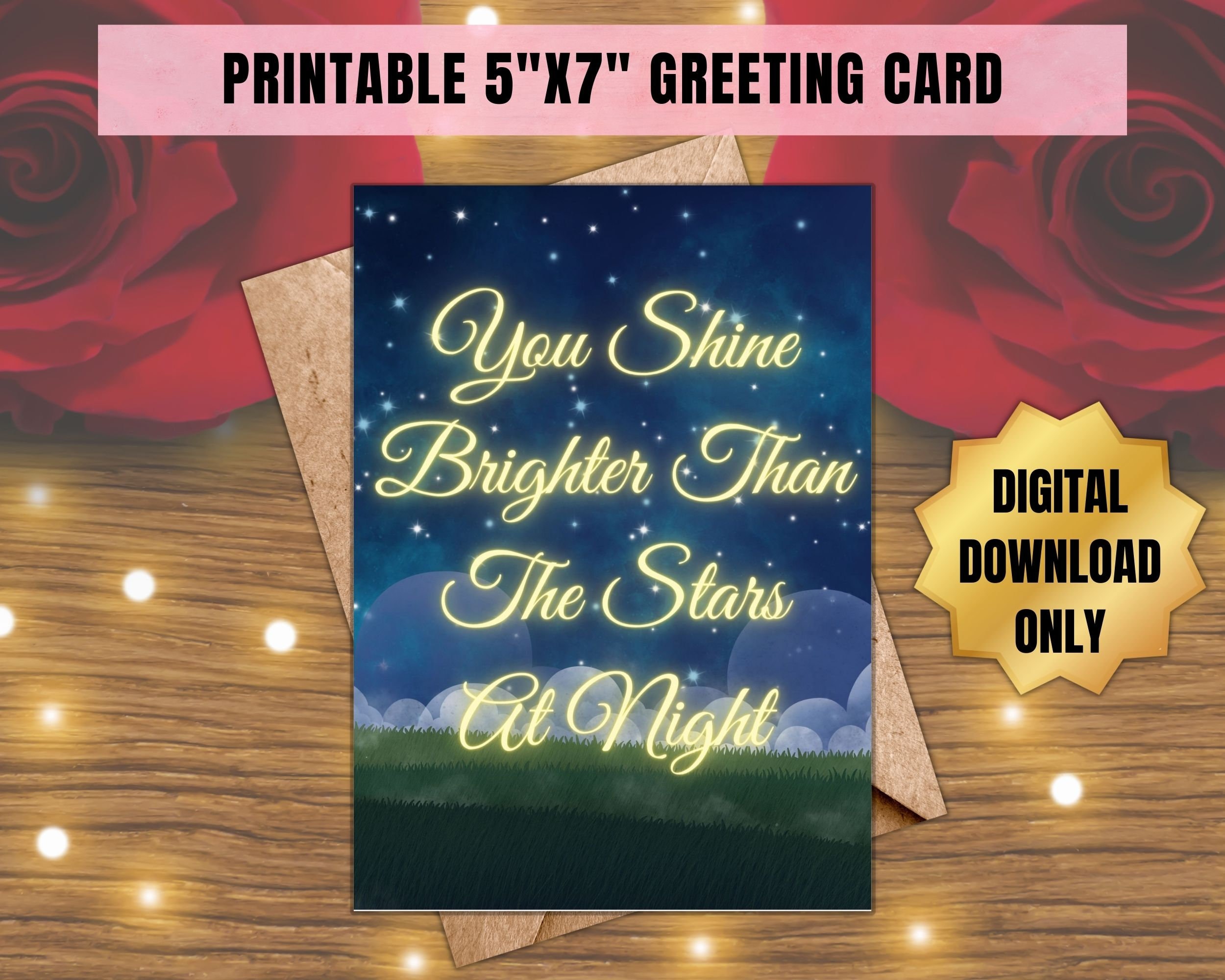 Printable Greeting Card Starry Night You Shine Brighter Than the Stars ...