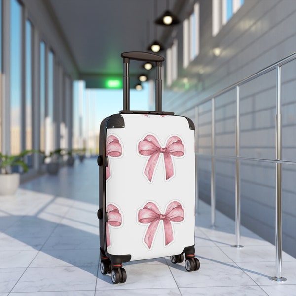 Soft Pink Croquette Bow suitcase, light pink bow, croquette aesthetic, gift for her, Carry on suitcase