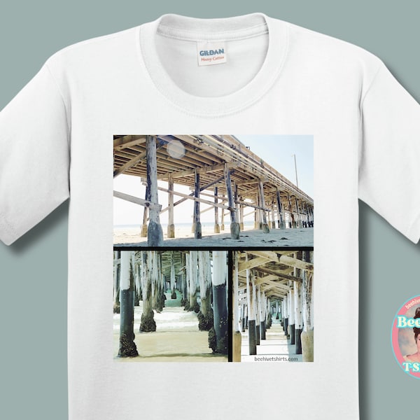 Kids SoCal Beach Pier Collage Vintage Film Photo Gildan 5000B Midweight Cotton T-Shirt