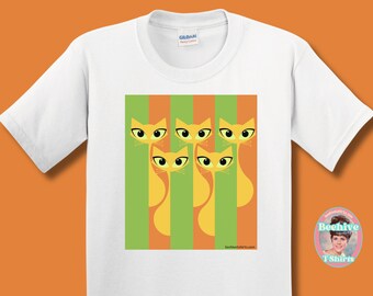 Kids Mid Century Modern Ginger The Cat with Orange and Green Pattern Gildan 5000B Midweight Cotton T-Shirt