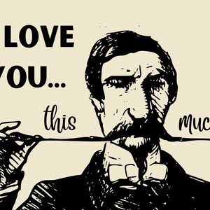 Printable All Occasion Card, Valentine's Day Card Digital Card, 5x7 Greeting, Printable Envelope, Victorian Clip Art, Man with Mustache
