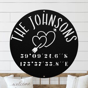 Custom Coordinates, Latitude and Longitude, Last Name Sign, 5th Anniversary Gift, 50th Anniversary Gift, 9 Year Anniversary Gift