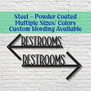 Metal Restroom Door Sign, Minimalist Bathroom Signage for Business, Customizable Wording and Direction, Customer Restroom Sign