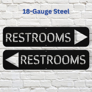 Modern Metal Restroom Sign with Arrow - Minimalist Bathroom Door Sign for Business, Spa, Restaurant