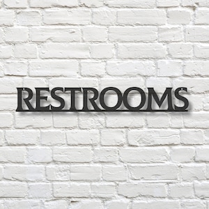 Steel Restrooms Sign, Restroom Sign With Mounting Holes, Modern Bathroom Signage for Office, Bathroom Door Sign, Multiple Colors & Sizes