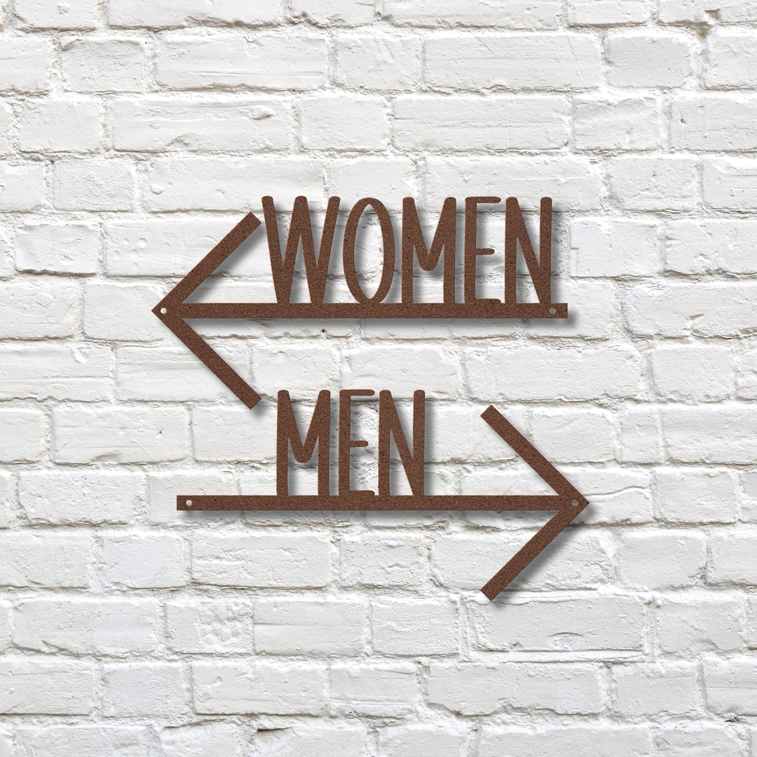 Minimalistic Restroom Door Sign, Men or Women Restroom Sign With Arrow ...