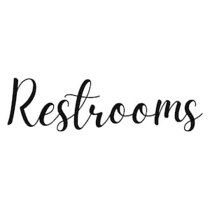 Cursive Metal Restrooms Sign, Elegant Script Font Restroom Sign, Modern Restroom Signage for Upscale Restrooms