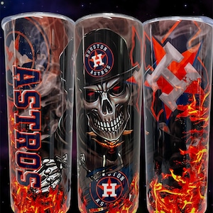 Astros burning skull 20 oz tumbler baseball Houston