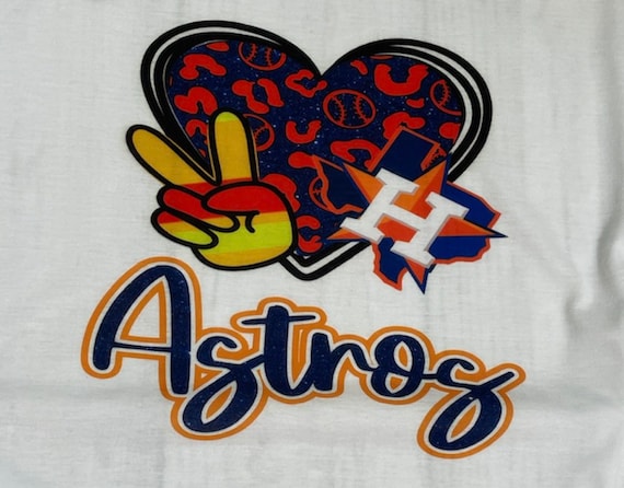 Peace Love Astros Sublimation Shirt. Glitter Heart. Baseball. 