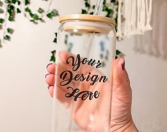 Libbey Glass Can Mockup Glass Beer Can Mockup Glass Can Spring Mockup Farmhouse Mockup Lifestyle Mockup Drink Mockup Stock Photo JPG & PSD