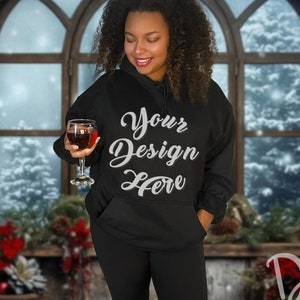 Black Gildan 18500 Hoodie Mockup Black Model Mockup Christmas Mockup Winter Mockup Gildan Hoodie Mockup Bundle Gildan Black Sweatshirt