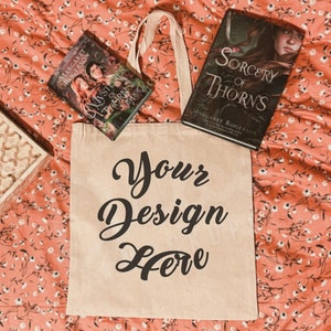 Canvas Tote Mockup Natural Canvas Tote Mockup Canvas Tote Bag Mockup Bookish Mockup Book Tote Mockup Modeled Mockup Moody Mock up Academia
