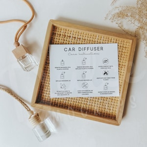 Modèle de carte d'entretien pour diffuseur de voiture suspendu Modèle d'instructions pour le diffuseur Maquette de carte Maquette Freshie Maquette Boho Diffuseur automatique d'aromathérapie