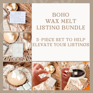 5 Listado de maquetas de cera blanca para derretir BUNDLE Instrucciones para derretir cera Imprimible Paquete de tarjetas de cuidado para derretir cera Maqueta Clamshell Soy Wax Melt Candle Mockup