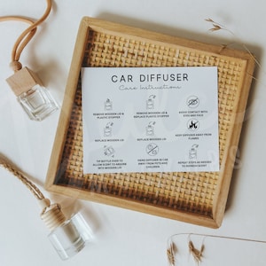 Modèle de carte d'entretien pour diffuseur de voiture suspendu Modèle d'instructions pour le diffuseur Maquette de carte Maquette Freshie Maquette Boho Diffuseur automatique d'aromathérapie