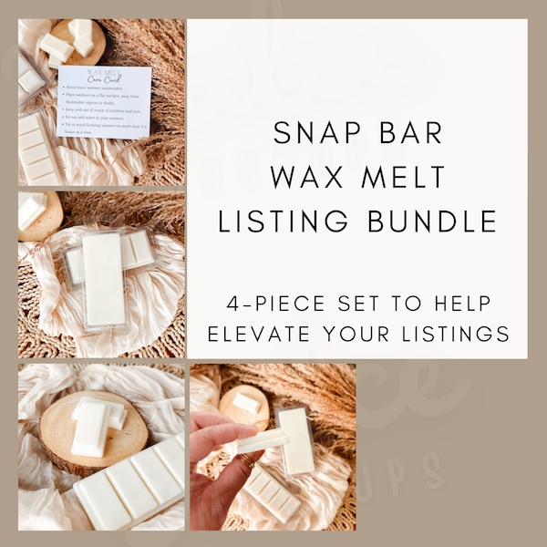 4 Snap Bar Wax Melt Mockup Listing BUNDLE Wax Melts Instructions Printable Wax Melt Care Card White Wax Tart Mockup Clamshell Mockup Soy Wax