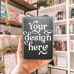 Clear Kindle Case Mockup Sticker Mockup E-book Bookshelf E-Reader Drag & Drop Stickers Template Cute Sticker Mockup Decal Mockup E-Reader