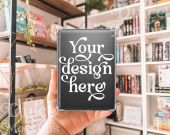 Clear Kindle Case Mockup Sticker Mockup E-book Bookshelf E-Reader Drag & Drop Stickers Template Cute Sticker Mockup Decal Mockup E-Reader