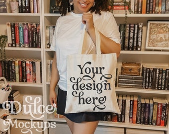 Canvas Tote Mockup Natural Canvas Tote Mockup Tote Bag Mockup Bookish Mockup Book Tote Mockup Modeled Tote Mockup Black Model