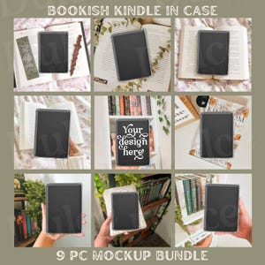 9 Clear Kindle Case Mockup BUNDLE Sticker Mockup E-book Bookshelf E-Reader Stickers Template Cute Sticker Mockup Decal E-Reader Kindle