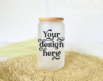 Maqueta de lata de vidrio esmerilado Libbey / Maqueta de sublimación Libbey / Lata de cerveza de vidrio / Maqueta de vaso de vidrio estilo bohemio / Maqueta de vaso de vidrio de 16 oz en formato JPG