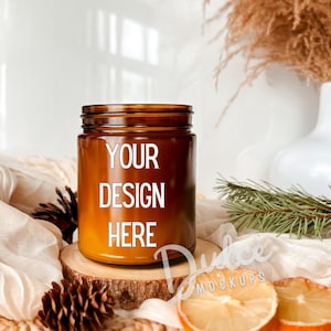 Modello di candela ambrata Modello di barattolo di ambra Modello di etichetta di candela in stile Fotografia Aggiungi il tuo design Modello rustico Boho Modello minimalista