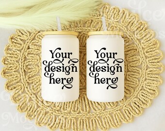 Maqueta de lata de vidrio esmerilado Libbey / Maqueta de sublimación de dos Libbey / Lata de cerveza de vidrio / Maqueta de vaso de vidrio estilo bohemio / Maqueta de vaso de vidrio de 16 oz en formato JPG