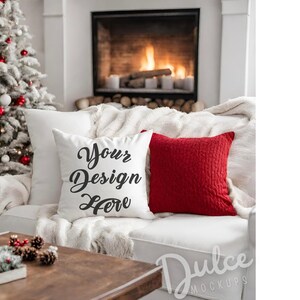 Blank Square Pillow Mockup Red Christmas Mockup Elegant Mockup Toss Pillow Throw Pillow Mockup Holiday Mockup Accent Pillow Mockup