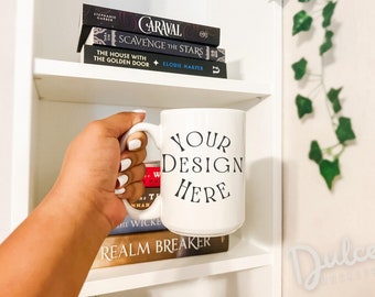 Ceramic Mug Mockup 15 oz. White Mug Mockup Coffee Cup Mockup Cup Book Lover Mockup Cozy Mock Up Bookish Mockup PSD/JPG Minimalist Mockup