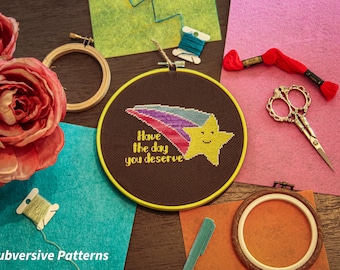 Have The Day You Deserve Cross Stitch Pattern - Funny Snarky Instant PDF download