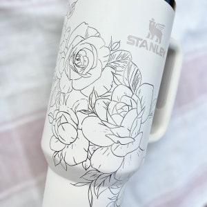 Custom Personalized Floral Roses Stanley 40oz Tumbler Cup Stanley Quencher  H20 With Handle Engraved Tumbler Gifts for Her 