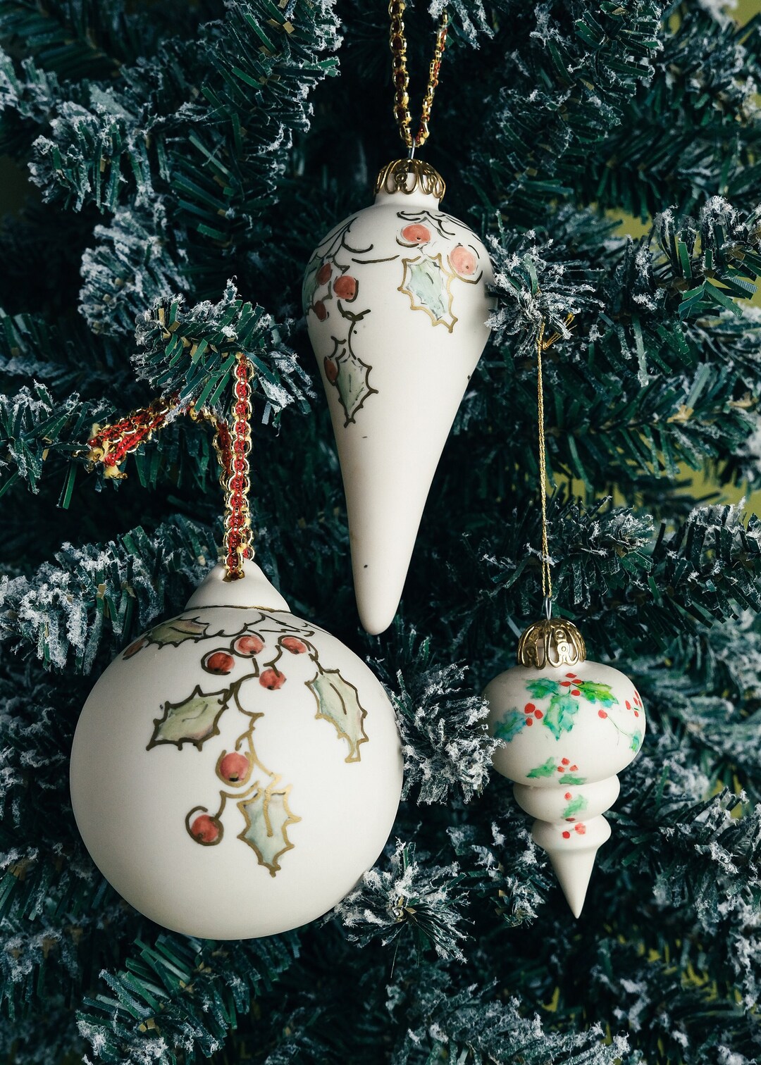 Vintage Hand Painted Ceramic Christmas Tree Ornaments Set of 3 Etsy