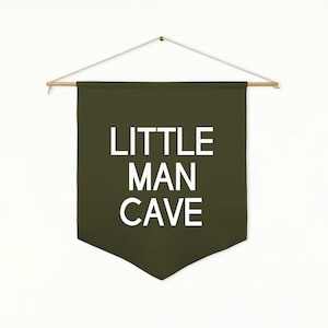 Little Man Cave Pennant | Boys Room Decor, Kids Wall Art, Camp Flag, Rustic Wall Hanging, Man Cave Decor, Playroom Sign, Multiple Colors