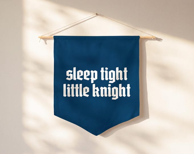 Sleep Tight Little Knight Pennant | Fairy Tale Kids Decor, Knights & Dragons Flag, Medieval Bedroom, Castle Theme, Multiple Colors
