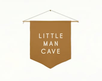 Little Man Cave Pennant | Boys Room Decor, Kids Wall Art, Camp Flag, Rustic Wall Hanging, Man Cave Decor, Playroom Sign, Multiple Colors