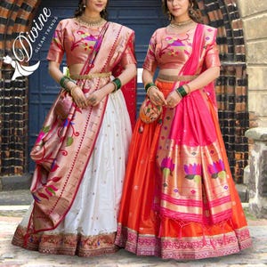 White Half Saree Wedding lehenga choli langa voni with dupatta teen lehenga narayanpet lehenga Indian half saree juniors lehenga PattuPavdai