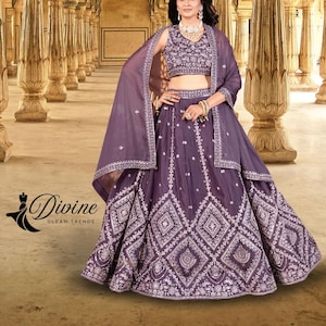 PurpleLehenga choli for women indian wedding wear bridal party wear lehengas reception wear function wear chaniya choli bridesmaids outfits