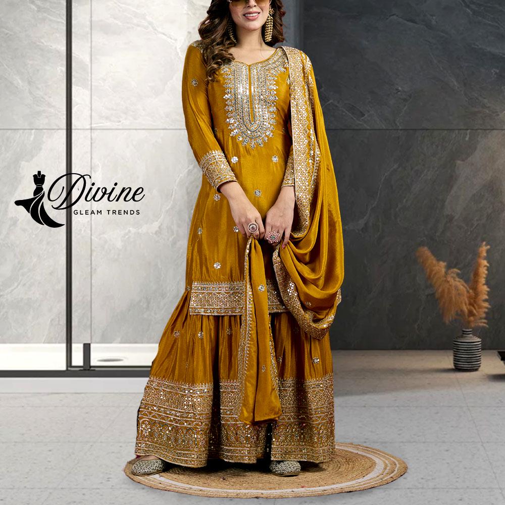 Indian Pakistani Wedding wear Ready-made usa free Party Wear Embroidery Sequence work Salwar Kameez Plazzo Dupatta Suits for women's wear