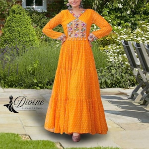 Bandhani Print Anarkali Gown: Navratri Garba Dress - L Size
