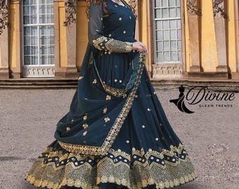 Designer Anarkali Gown Flared Gown Indian Wedding Dress Georgette Gown Indian Wedding Wear Pakistani Full Stitched Long Gown Bollywood suit