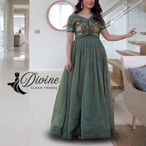 Green  Anarkali long gown with Embroidered Work Koti readymade indian Partywear Dress Women Wedding Guest Women Kurta koti  Set  USA CANADA