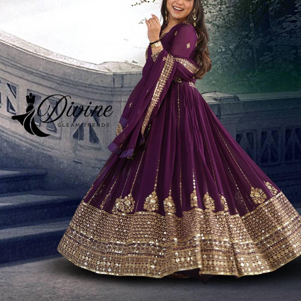 fitted lace wedding dress Buy Light Purple Embroidered Indian Wedding Anarkali Suit In USA, UK,  Canada, Australia, Newzeland online main image 1