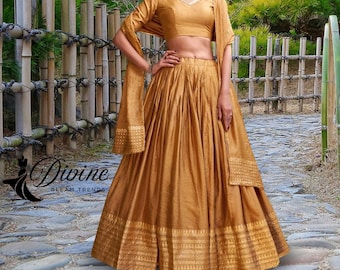 Chanderi Lehenga: Traje indio tejido con zari, listo para usar