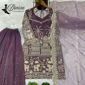 Embroidered Twill Net Salwar Kameez: Pakistani 3 Piece Suit