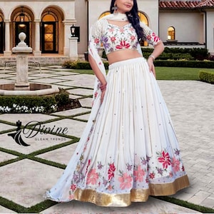 White Beautiful Party Lehenga - Embroidered Designer Wedding Wear Ethnic Choli, Heavy Bridal Lehenga Gift for Her lehanga for women